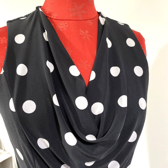 Lauren Ralph Lauren Black White Polka Dot Cocktail Dress Sleeveless 10 Waist Tie - Picture 7 of 10